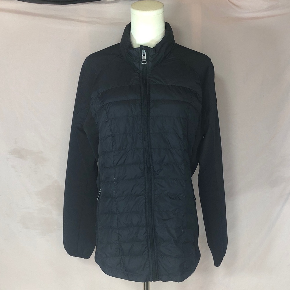 Bebe Black Women's Quilted Zip-Up Jacket Down Filled Size Large